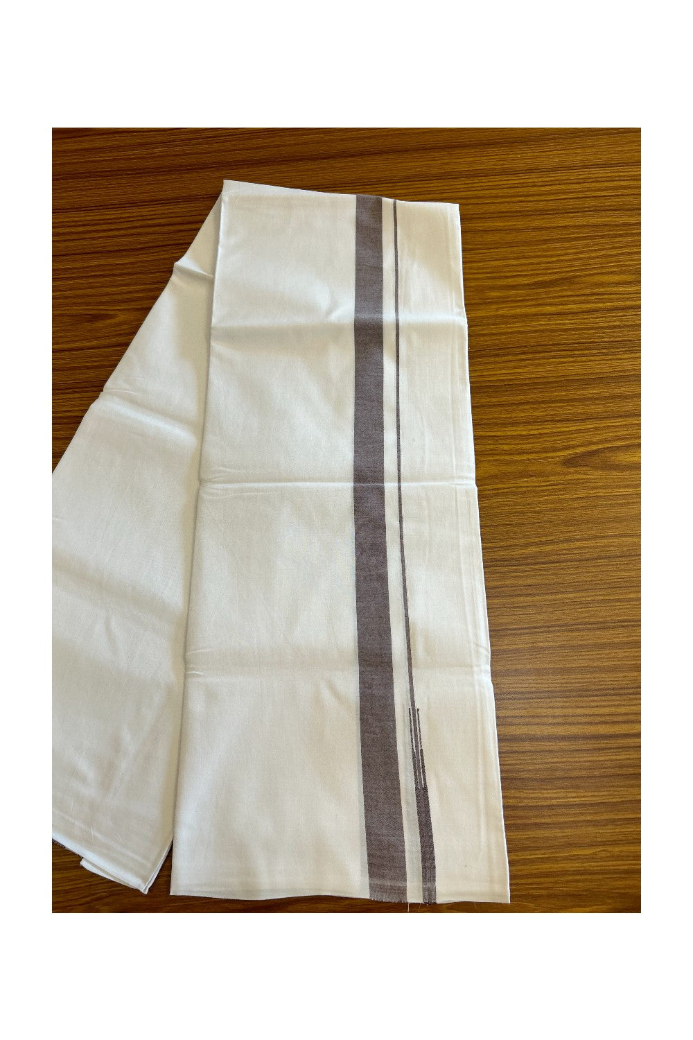 25% DISCOUNT!! KaithariKada Balaramapuram 100% Cotton PURE WHITE Single Mundu/Dhoti-100x100  Puliyilakkara Brown Shaded chutty - 21KK5043ASH