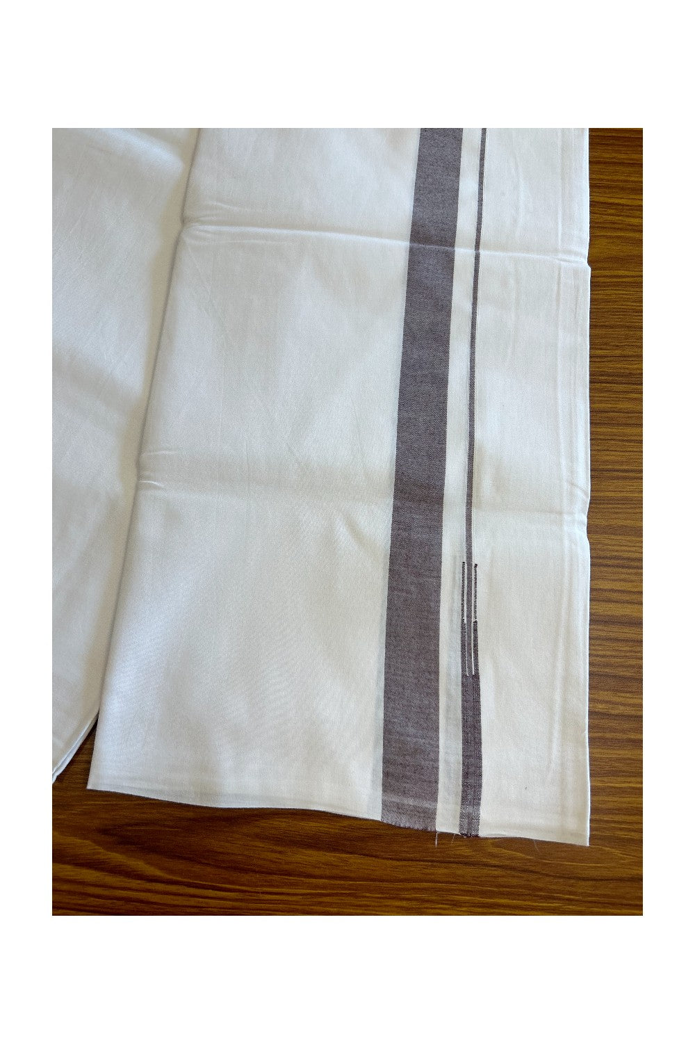 25% DISCOUNT!! KaithariKada Balaramapuram 100% Cotton PURE WHITE Single Mundu/Dhoti-100x100  Puliyilakkara Brown Shaded chutty - 21KK5043ASH