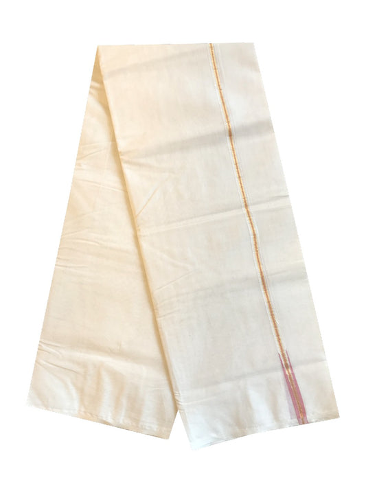 23% DISCOUNT! KaithariKada Balaramapuram 100% Cotton Double Off white Mundu/Dhoti-100x100 Chutty Puliyilakkara Muthukuri Kasavu & 1.5 cm PEACH  Kara-5.