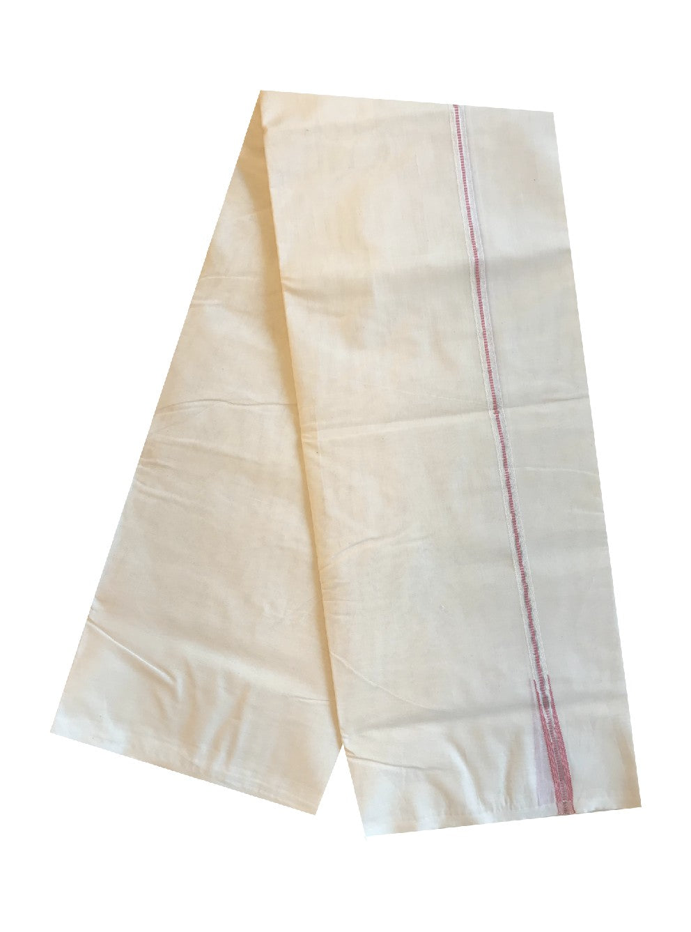 23% DISCOUNT! KaithariKada Balaramapuram 100% Cotton Double Off white Mundu/Dhoti-100x100 Chutty Puliyilakkara Muthukuri Silver Kasavu & 1.5 cm  PEACH  Kara-6.