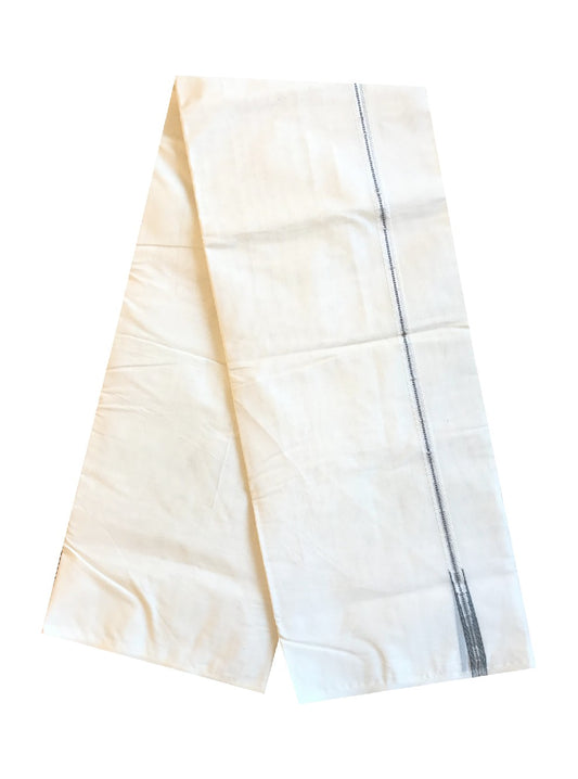 23% DISCOUNT! KaithariKada Balaramapuram 100% Cotton Double Off white Mundu/Dhoti-100x100 Chutty Puliyilakkara Muthukuri Silver Kasavu & GRAY  1.5 cm  Kara-6.