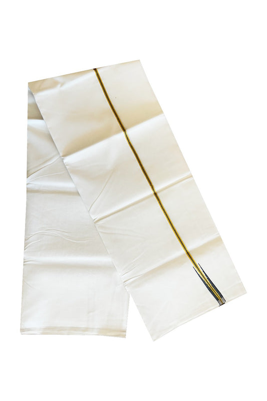 23% DISCOUNT!! KaithariKada Balaramapuram 100% Cotton PURE WHITE Double Mundu/Dhoti-100x100  1.5cm Puliyilakkara  MUTHUKKURI BLACK AND KASAVU Chutty Pattern KARA.