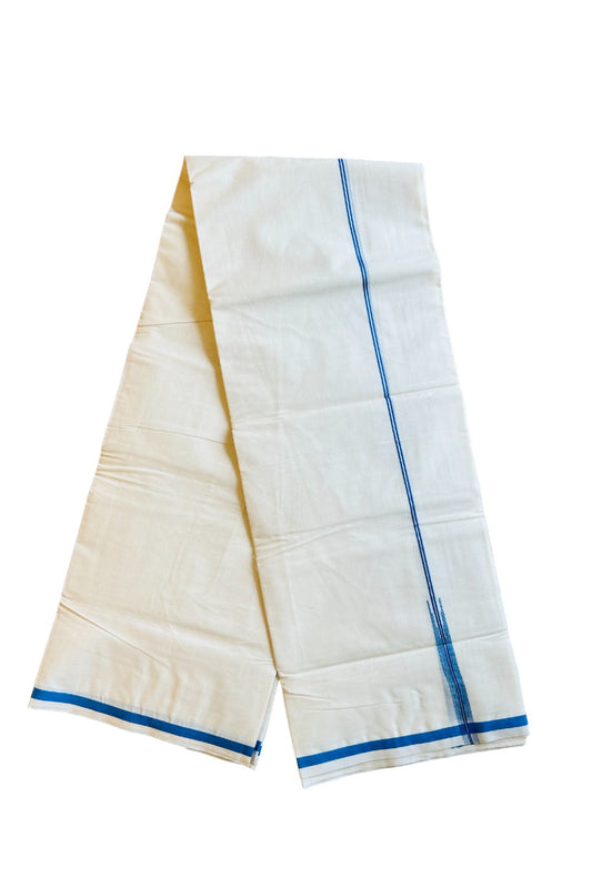 21% DISCOUNT!! KaithariKada Balaramapuram 100% Cotton off white Double  Mundu/Dhoti-100x100  Puliyilakkara Chutty Electric Blue & Silver Kasavu Kara - 22KK401VIN