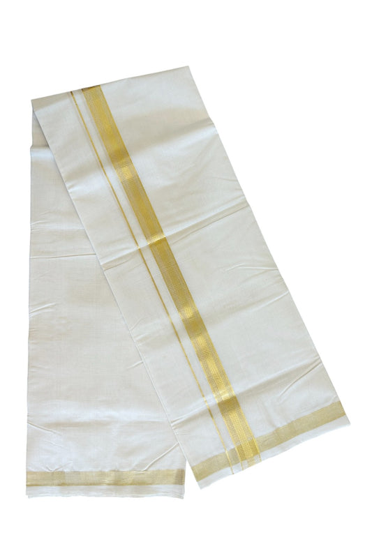 20% DISCOUNT!! KaithariKada HANDLOOM Millpaav Balaramapuram - 100% PURE Cotton OFF White - (Unbleached) Double Mundu/Dothi -1.75 Inch Kasavu stripes Kara - 22KK498KK