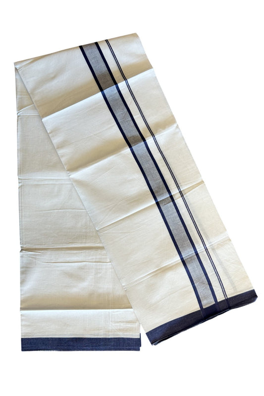 8% Discount ! Kaitharikada Balaramapuram 100% Cotton PURE WHITE SINGLE Mundu/Dothi- 2.25 inch Navy Blue Kara - 22KK5032GAN