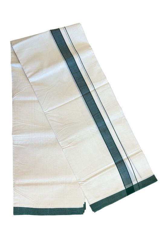 21% Discount KaithariKada HANDLOOM Unakkupaav Balaramapuram - 100% PURE Cotton Off White (Unbleached) - 100x100 Double Mundu/Dhoti - 2inch Green Kara-102