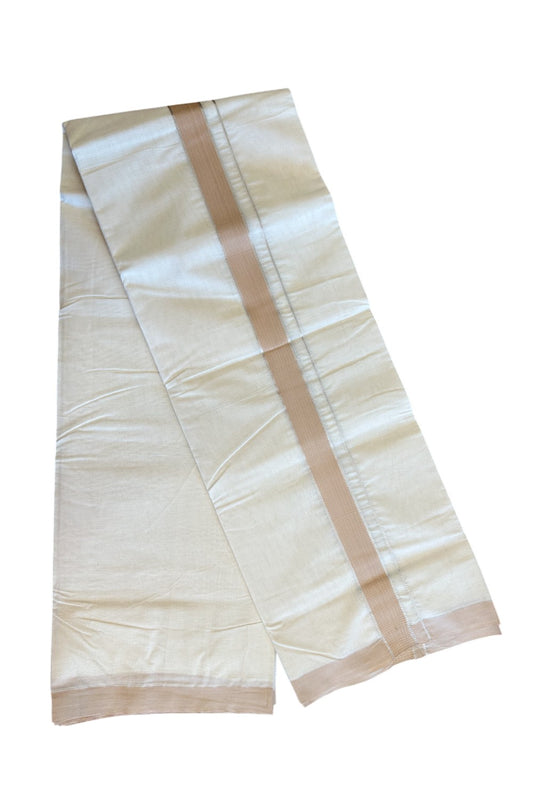 20% Discount KaithariKada Balaramapuram 100% Cotton Double Off white - (Unbleached) - Mundu/Dhoti- 100x80 - 2 inch Silver Kasavu & Sand brown Kara 3.75 mtr (8 Muzham)- 113