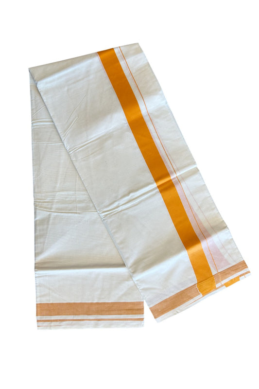 10% DISCOUNT! KaithariKada Balaramapuram 100% Cotton Double Off white - (Unbleached) - Mundu/Dhoti- 100X100- 2 inch ORANGE  Kara- 69.