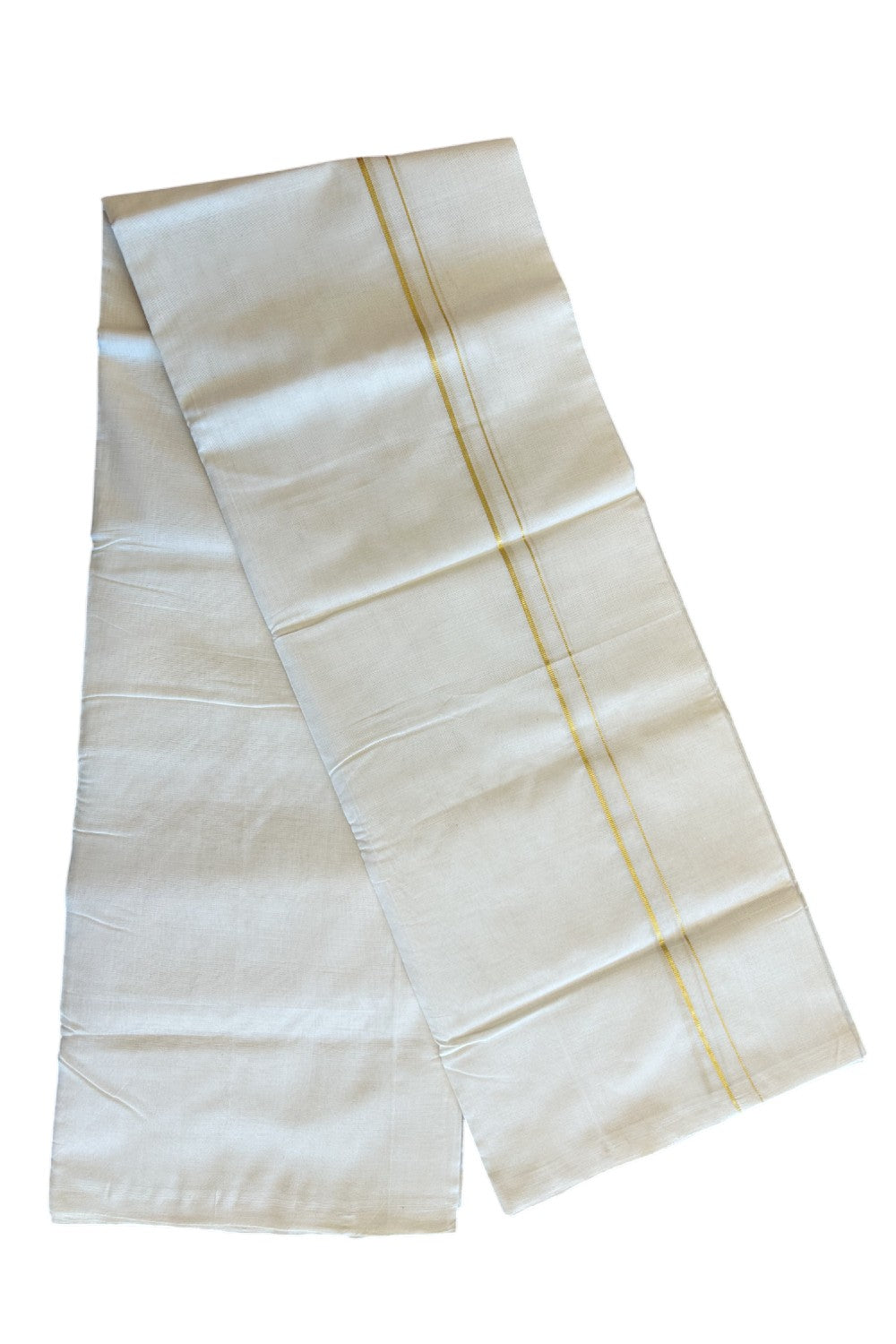 15% DISCOUNT! KaithariKada BALARAMAPURAM HANDLOOM UNAKKUPAAV - 100% PURE Cotton - (Unbleached) Double Mundu/Dhoti - 0.75 inch Kasavu thin Kara-3KK44RAM.