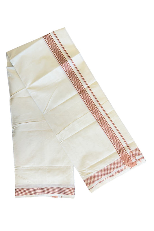 18% DISCOUNT ! KaithariKada Balaramapuram 100%  Cotton Double  Mundu/Dhoti - 100X100  brown check design kara - 22KK78PMC