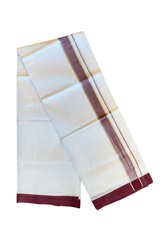 21% DISCOUNT!! Kaitharikada Balaramapuram 100% Cotton PURE WHITE Double Mundu/Dothi-100x92 Puliyilakkara CHUTTY 2 Inch SILVER & MAROON WHITE STRIPED Cotton Kara - 22KK84CEE