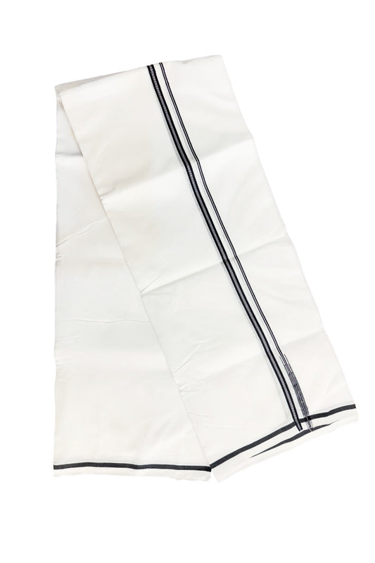 10% DISCOUNT!! KaithariKada Balaramapuram 100% Cotton PURE WHITE Double Mundu/Dhoti-100x100  1.cm Puliyilakkara Chutty STRIPED Black-KK47ASH-22.