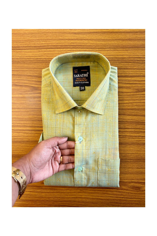 NEW !! Kaitharikada- 100% Pure Cotton Light Green Sarathi Authentic Quality Clothing HALF Sleeve Shirt.- 22KK444SAR