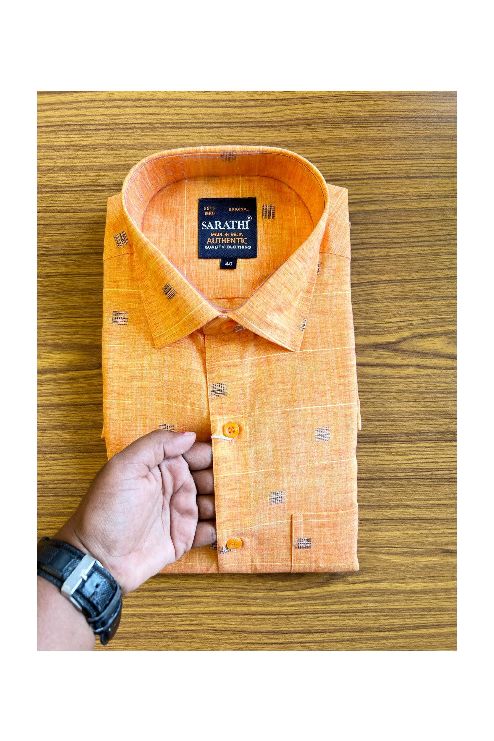 NEW !! Kaitharikada- 100% Pure Cotton Orange Sarathi Authentic Quality Clothing Full Sleeve Shirt.- 22KK445SAR