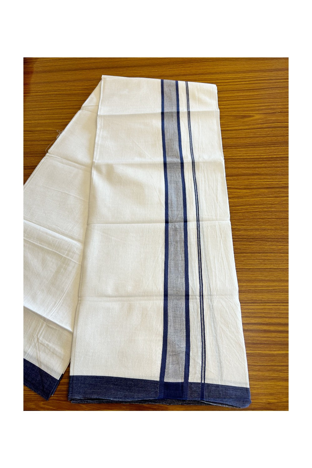 8% Discount ! Kaitharikada Balaramapuram 100% Cotton PURE WHITE SINGLE Mundu/Dothi- 2.25 inch Navy Blue Kara - 22KK5032GAN