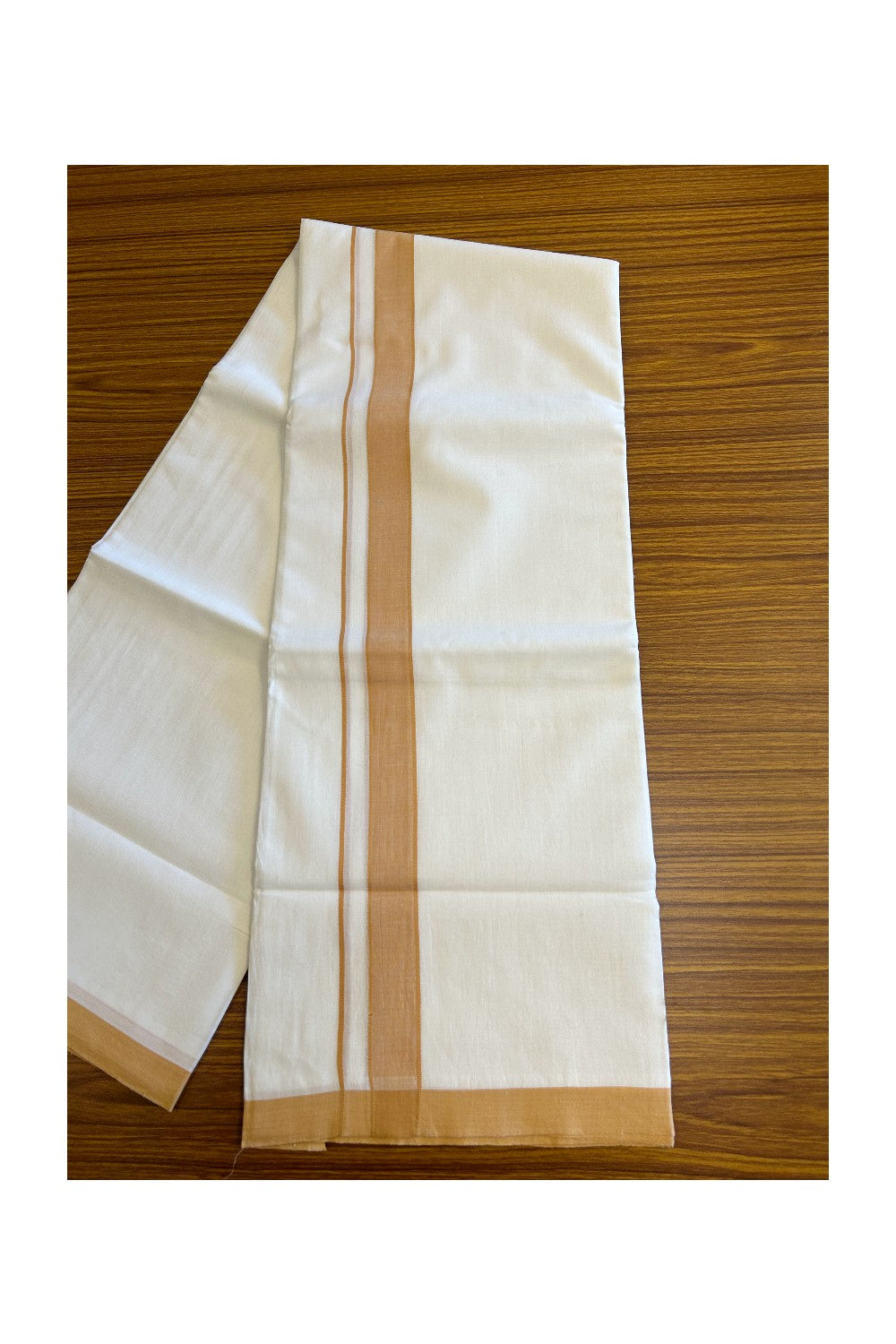 15% KaithariKada 100% PURE Cotton Balaramapuram HANDLOOM Pure white Double Mundu/Dhoti - 1.75 inch Orange Yellow Shaded Kara - 22KK5067KK