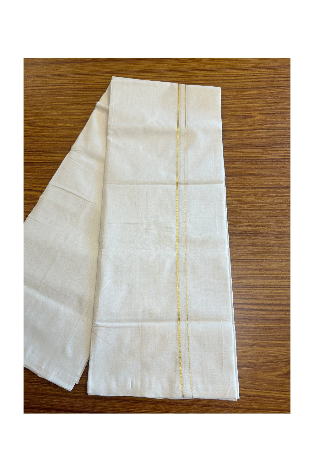 15% DISCOUNT! KaithariKada BALARAMAPURAM HANDLOOM UNAKKUPAAV - 100% PURE Cotton - (Unbleached) Double Mundu/Dhoti - 0.75 inch Kasavu thin Kara-3KK44RAM.