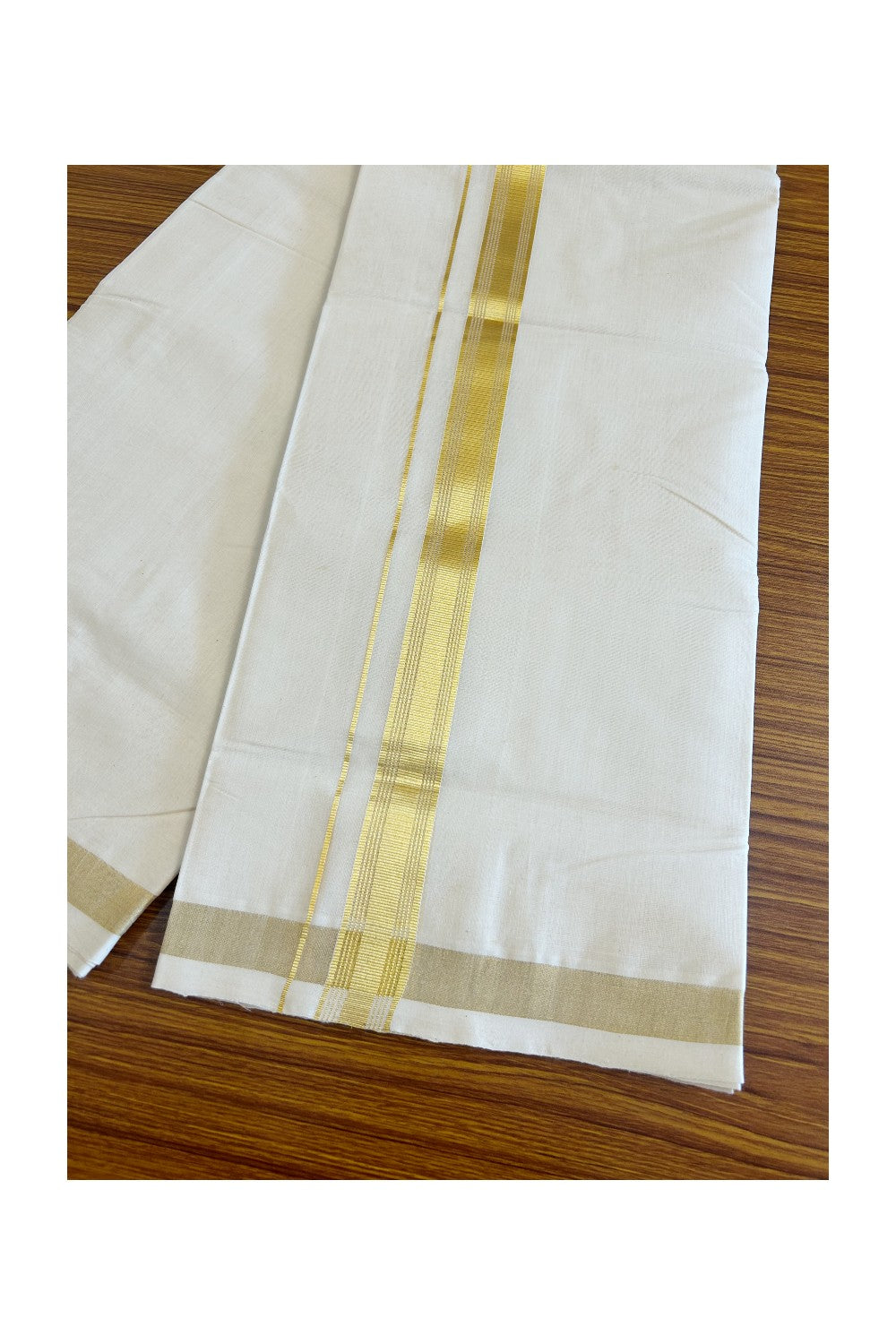 20% DISCOUNT!! KaithariKada HANDLOOM Millpaav Balaramapuram - 100% PURE Cotton OFF White Double Mundu/Dothi -1.75 Inch Kasavu stripes Kara - 22KK498KK