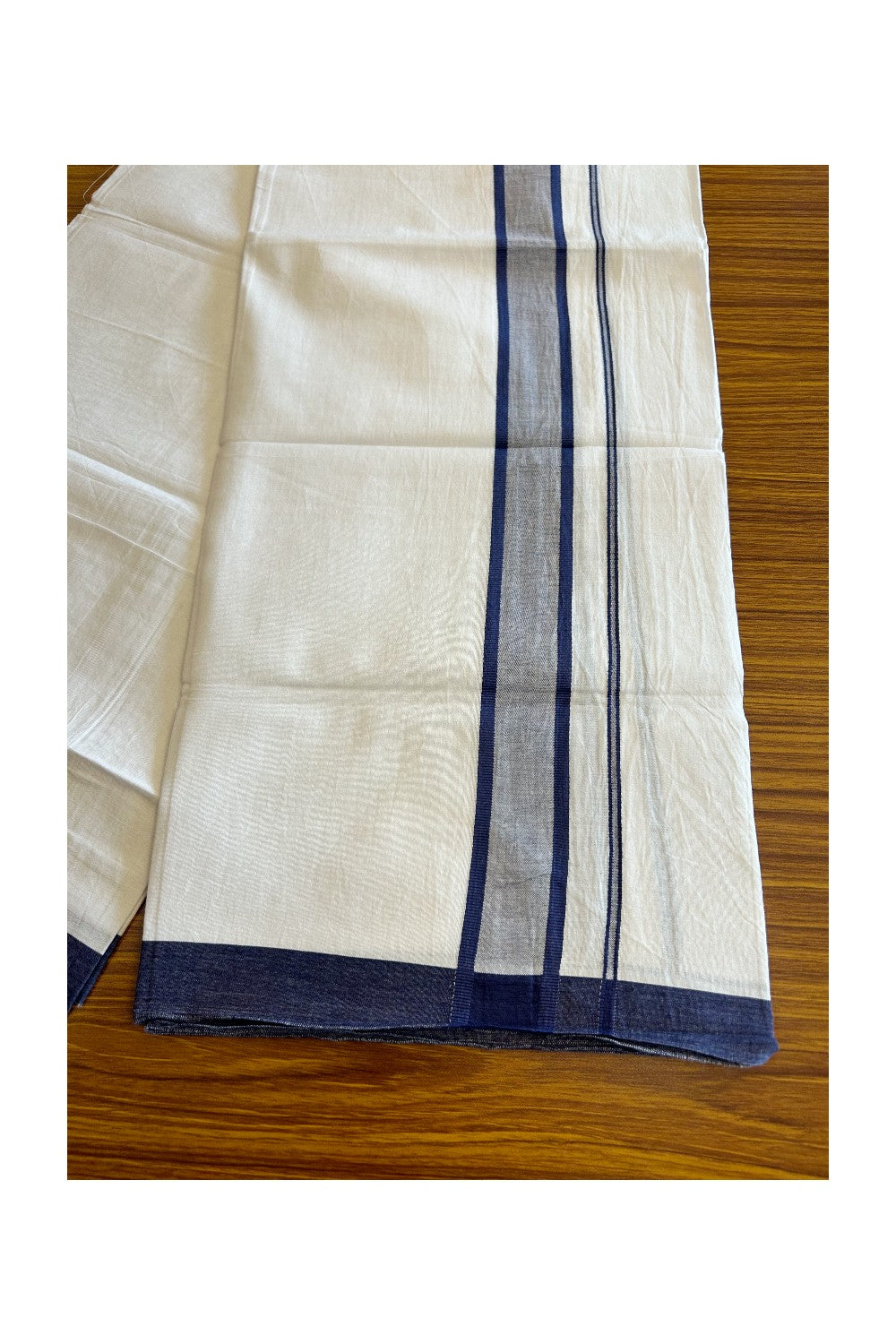 8% Discount ! Kaitharikada Balaramapuram 100% Cotton PURE WHITE SINGLE Mundu/Dothi- 2.25 inch Navy Blue Kara - 22KK5032GAN