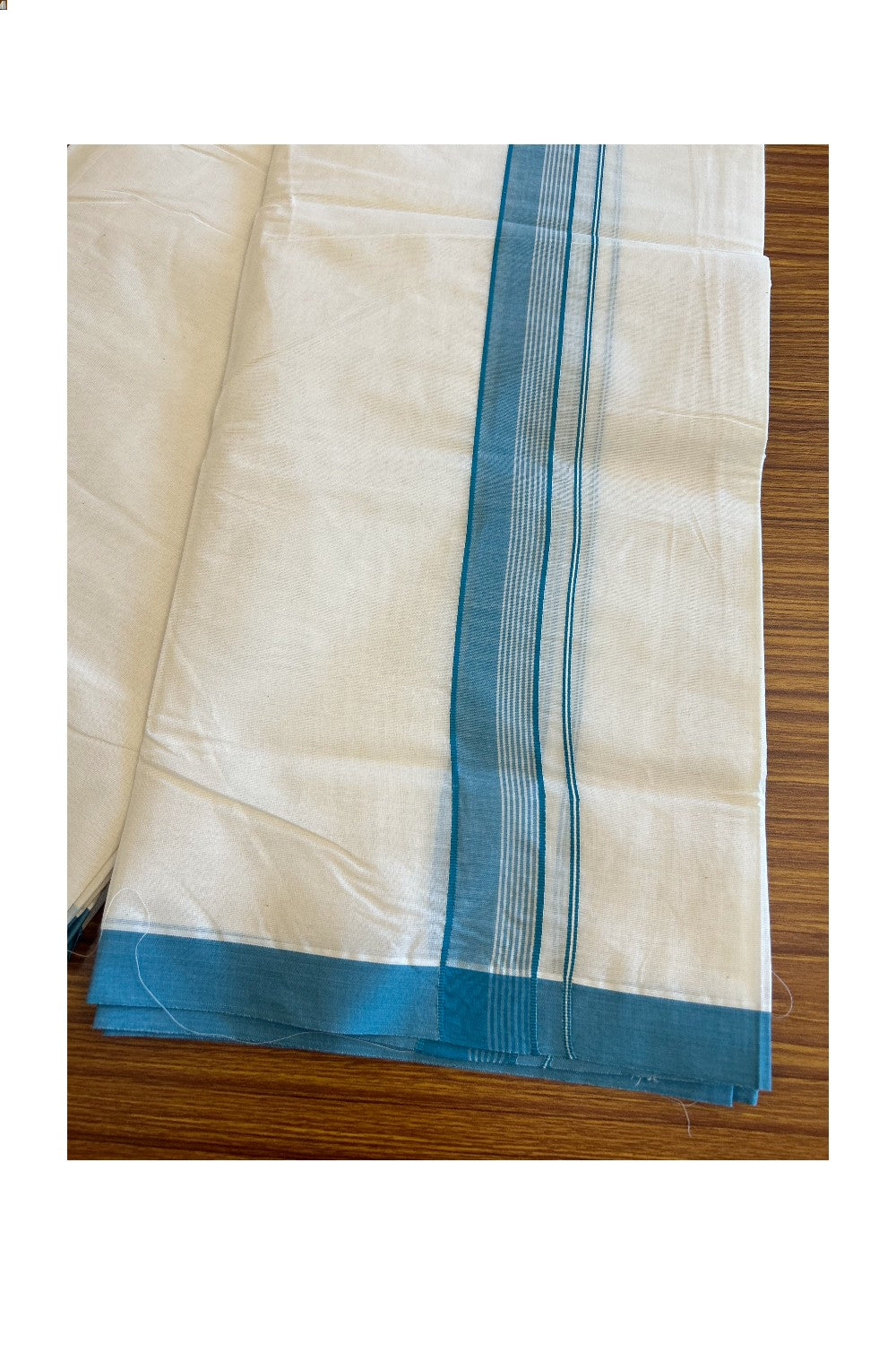 3% Discount KaithariKada Balaramapuram 100% Cotton Off White Double - (Unbleached) - Mundu/Dhoti - 100x100 - 2 inch Military Green Stripes Kara - 204