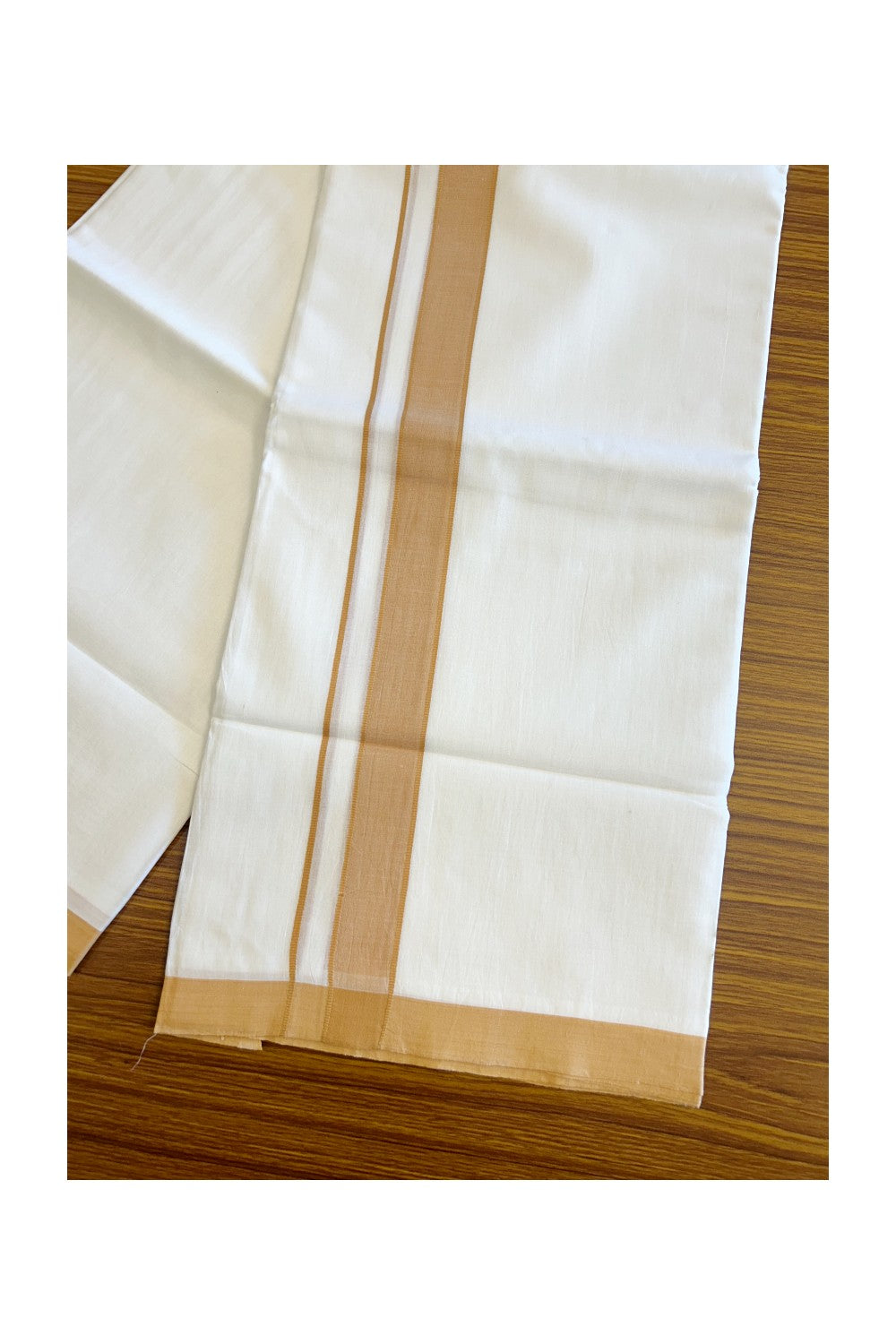 15% KaithariKada 100% PURE Cotton Balaramapuram HANDLOOM Pure white Double Mundu/Dhoti - 1.75 inch Orange Yellow Shaded Kara - 22KK5067KK