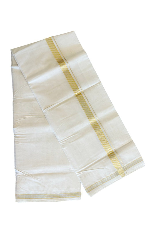 20% DISCOUNT!! KaithariKada HANDLOOM Millpaav Balaramapuram - 100% PURE Cotton OFF White Double Mundu/Dothi - 1.25 Inch Kasavu stripes Kara - 23KK498KK