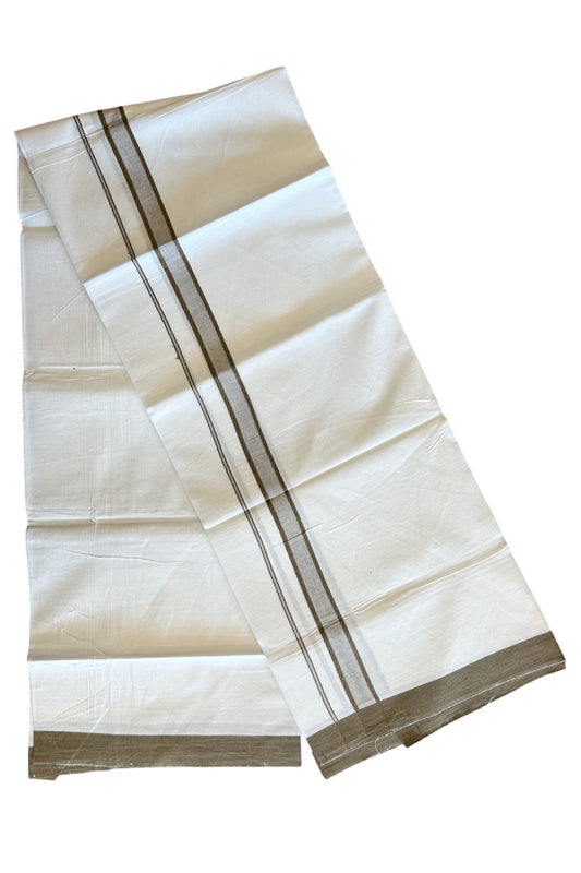 8% Discount ! Kaitharikada Balaramapuram 100% Cotton PURE WHITE SINGLE Mundu/Dothi- 1.5 inch Brown Kara - 23KK5032GAN