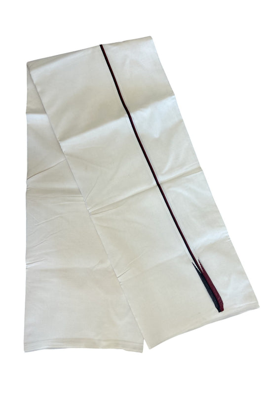 19% DISCOUNT ! KaithariKada Balaramapuram 100% COTTON  Double PURE WHITE Mundu/Dhoti-100X100- 1 cm Puliyilakkara Maroon & Black Chutty - 23KK5043ASH