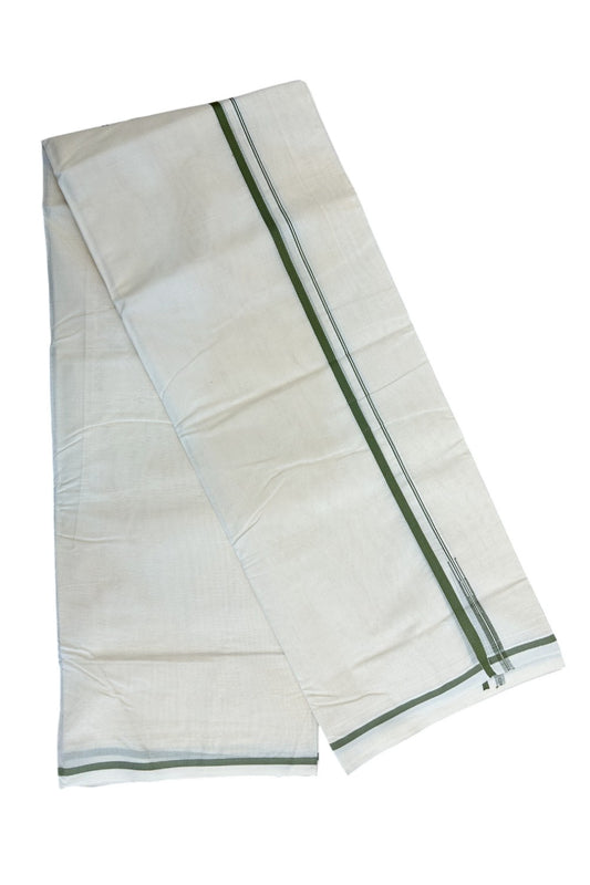 23% Discount Latest!! KaithariKada Balaramapuram 100% Cotton Double Off white - (Unbleached) - Mundu/Dhoti-100x100 - 1 cm Puliyilakkara Chutty Sage green Kara- 72