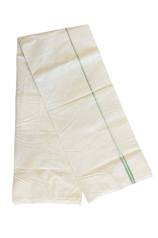 23% Discount !! KaithariKada Balaramapuram 100% Cotton Double Off white - (Unbleached) Mundu/Dhoti-100x100 0.5 inch Puliyilakkara Muthukuri Silver Kasavu & Light Green Chutty Kara - 23KK5045ASH