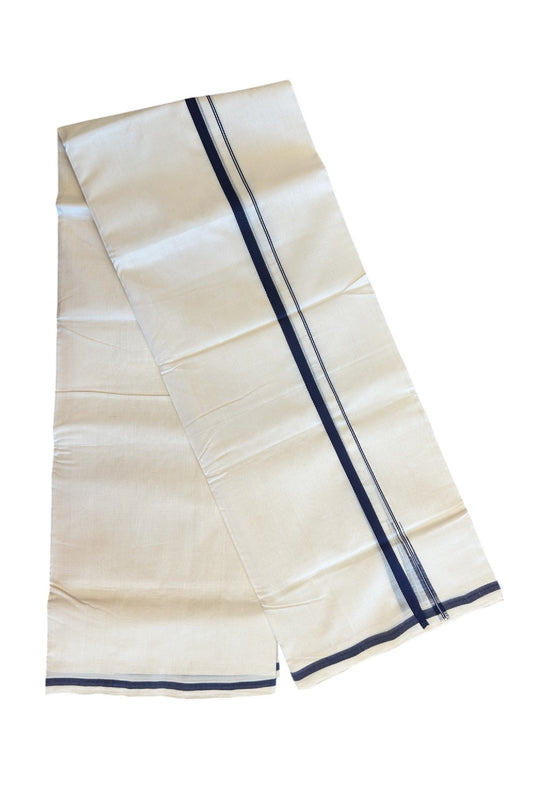 15% Discount KaithariKada HANDLOOM Unakkupaav Balaramapuram - 100% PURE Cotton Off White (Unbleached) - 100x100 Double Mundu/Dhoti -  1.cm Puliyilakkara Chutty Navy Blue- 103