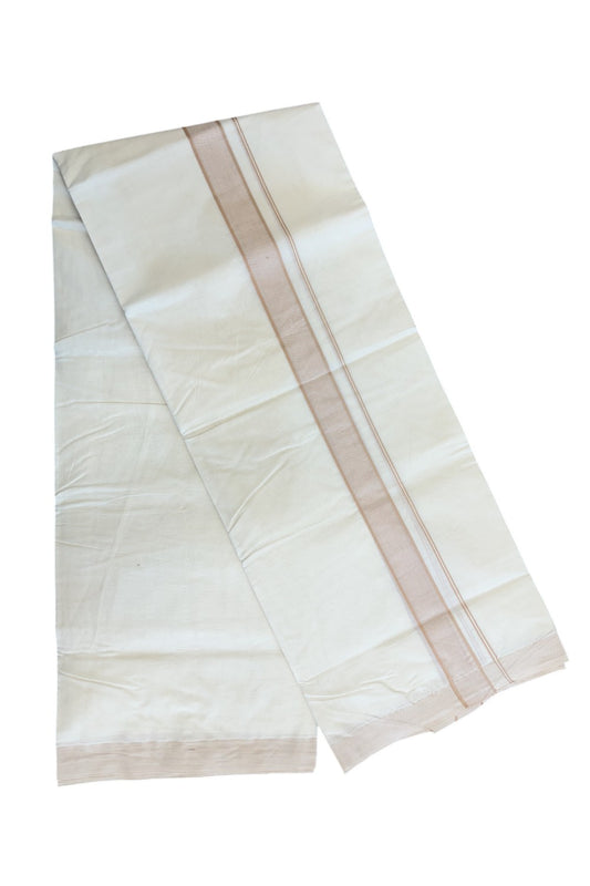 10% DISCOUNT! KaithariKada Balaramapuram 100% Cotton Double Off white (Unbleached) Mundu/Dhoti-100x100 Sand Brown 2. inch Stripes Kara- ASH009.