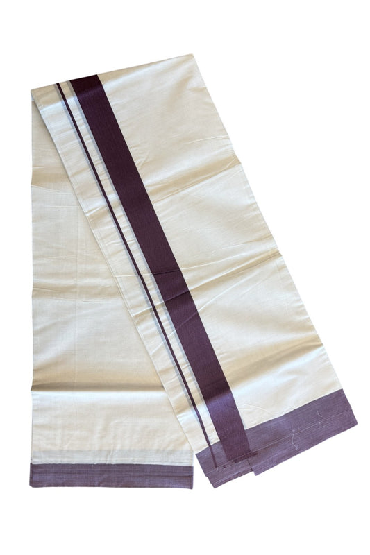 10% DISCOUNT! KaithariKada Balaramapuram 100% Cotton Double Off white - (Unbleached) - Mundu/Dhoti - 100X100 - 2.5 inch VINE + BROWN Kara - 76.