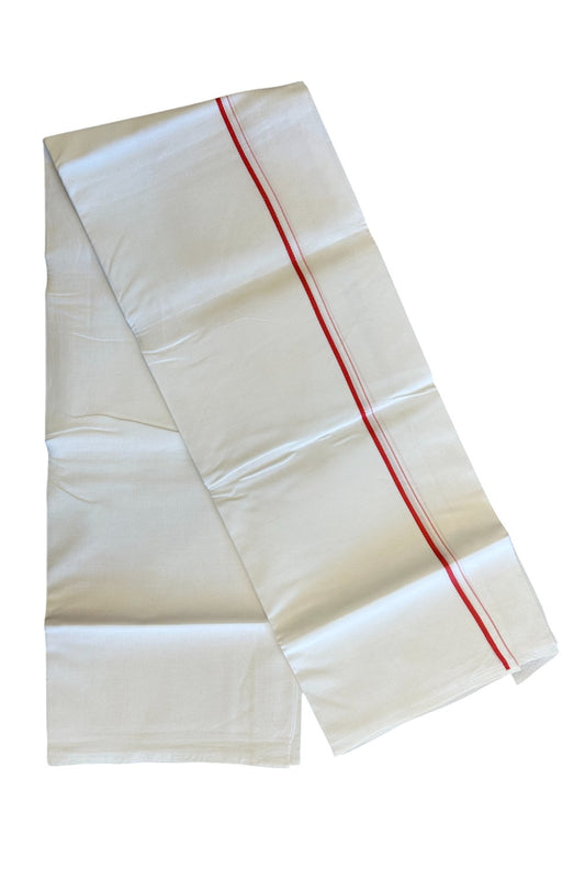 20% OFFER! KaithariKada 100% Cotton Balaramapuram HANDLOOM Single  PURE WHITE Mundu/Dhoti - 0.5 inch Magenta Kara - 23KK5067KK