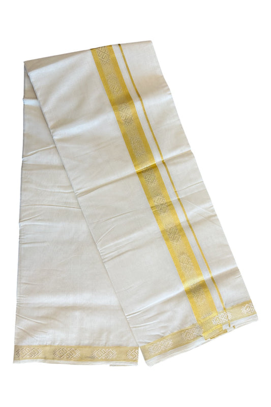 30% DISCOUNT ! KaithariKada HANDLOOM Unakkupaav Balaramapuram - 100% PURE Cotton Off White - (Unbleached) Double Mundu/Dhoti - 2.5 inch Gold Kasavu & Silver Design Kara - 23KK5105RAM