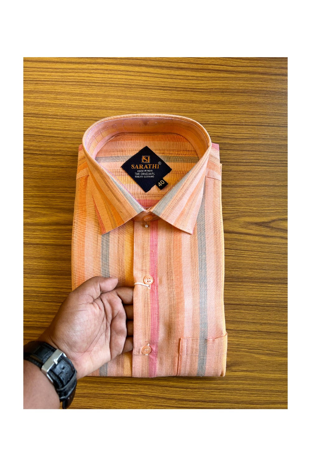 NEW !! Kaitharikada- 100% Pure Cotton Orange Striped Sarathi The Orginal Quality Clothing  Full Sleeve Shirt.- 23KK445SAR