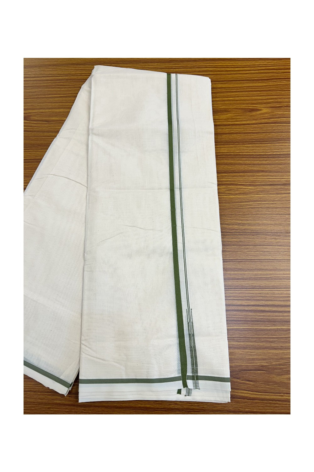 23% Discount Latest!! KaithariKada Balaramapuram 100% Cotton Double Off white - (Unbleached) - Mundu/Dhoti-100x100 - 1 cm Puliyilakkara Chutty Sage green Kara- 72