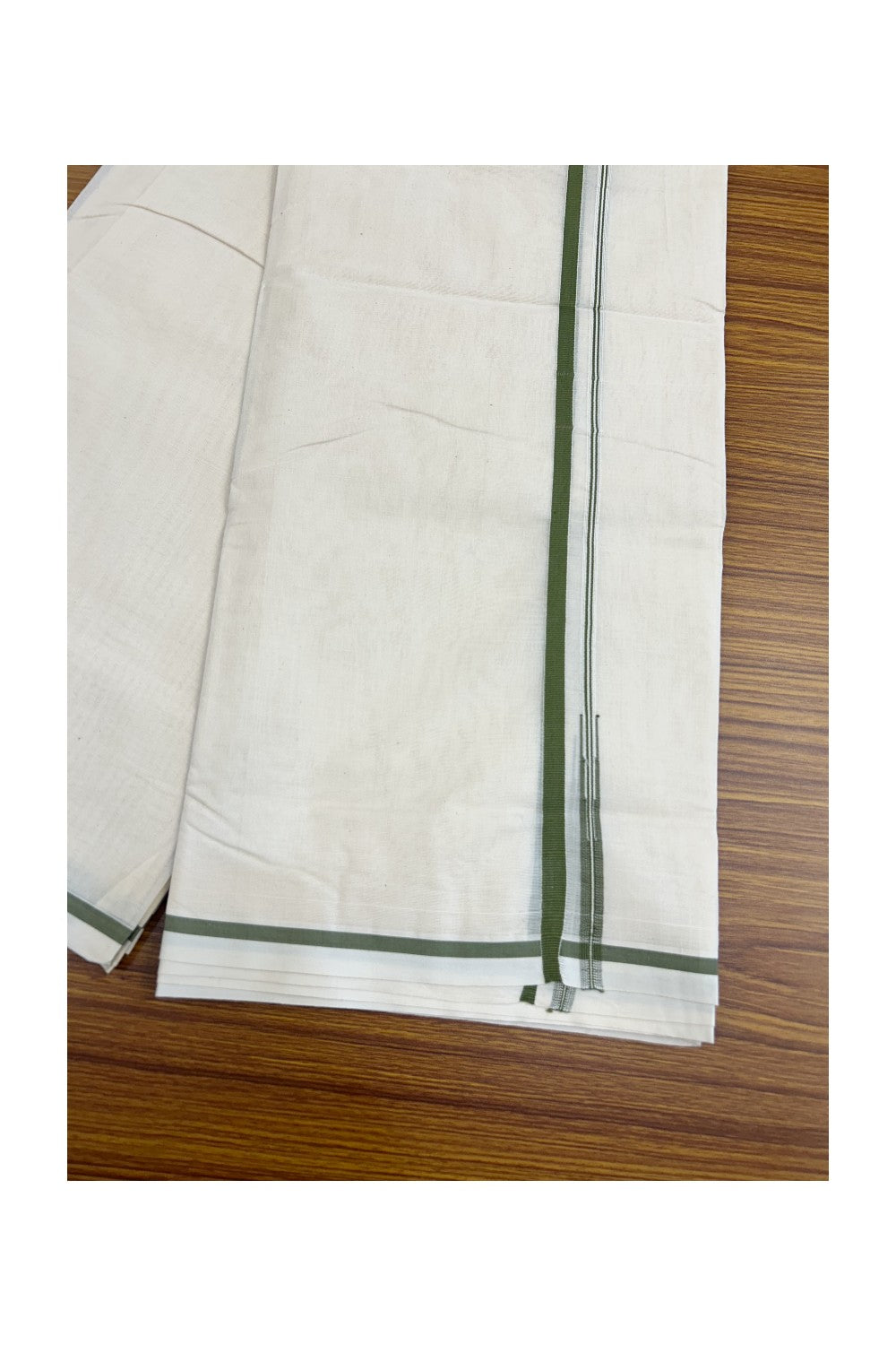 23% Discount Latest!! KaithariKada Balaramapuram 100% Cotton Double Off white - (Unbleached) - Mundu/Dhoti-100x100 - 1 cm Puliyilakkara Chutty Sage green Kara- 72