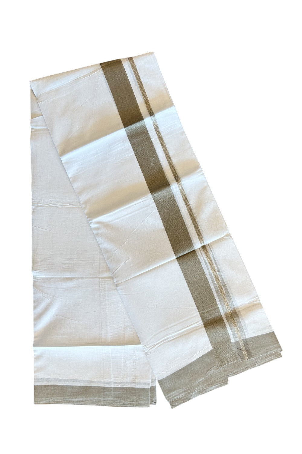 Kaitharikada  Balaramapuram 100% Pure Cotton PURE WHITE Double Mundu/Dothi - 80x92 - 1.5 Inch Light Sage Green & Silver Chutty kara - 23K5022VAN