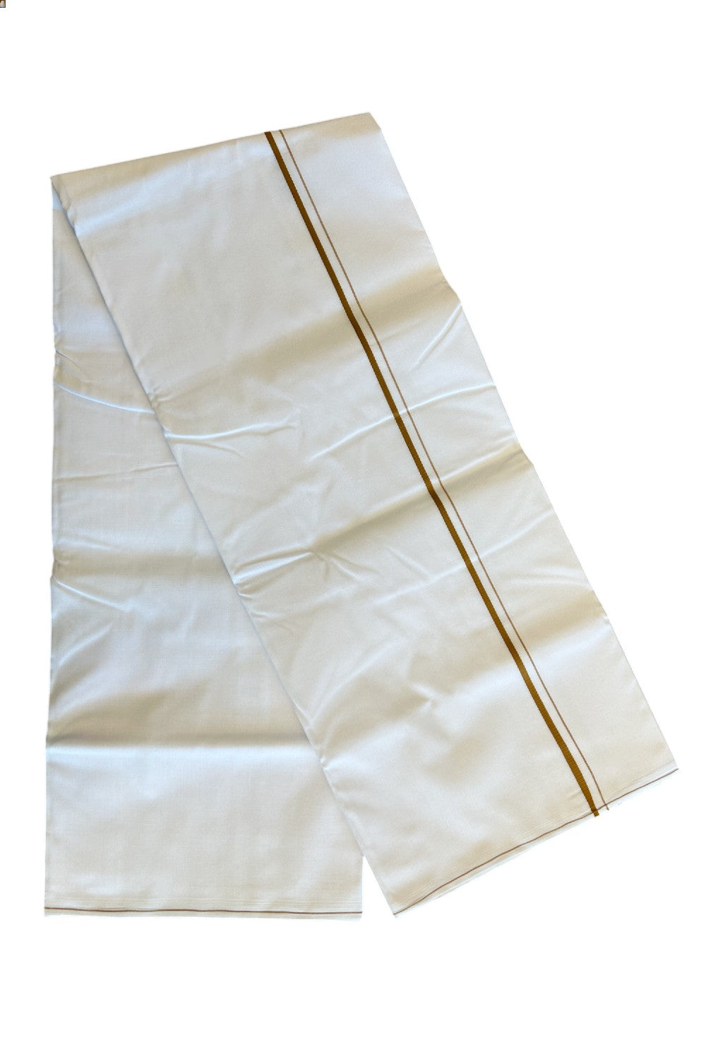 KaithariKada 100% Cotton Pure White Double Dhoti/Mundu- Thin Brick Brown Kara