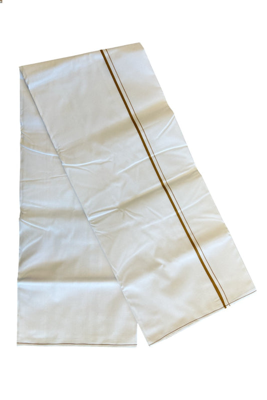 KaithariKada 100% Cotton Pure White Double Dhoti/Mundu- Thin Brick Brown Kara