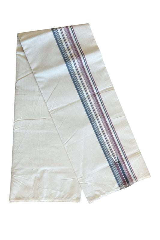 18% Discount !! KaithariKada Balaramapuram Double Off white - (Unbleached) Mundu/Dhoti - 100X100 - 2.25 inch Puliyilakkara Maroon & Black Striped Chutty Kara - 24KK5045ASH