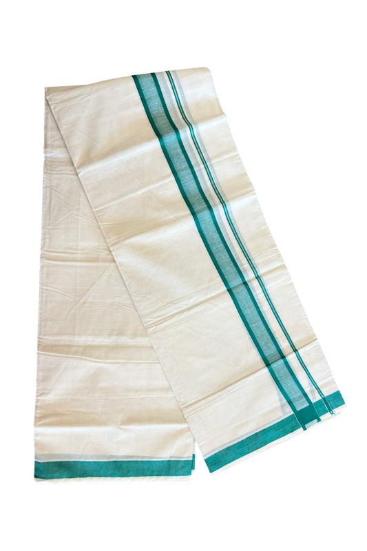 KaithariKada Balaramapuram 100% Cotton Double Off white - (Unbleached) - Mundu/Dhoti-80x72 - 2.25 inch Green Kara - 268