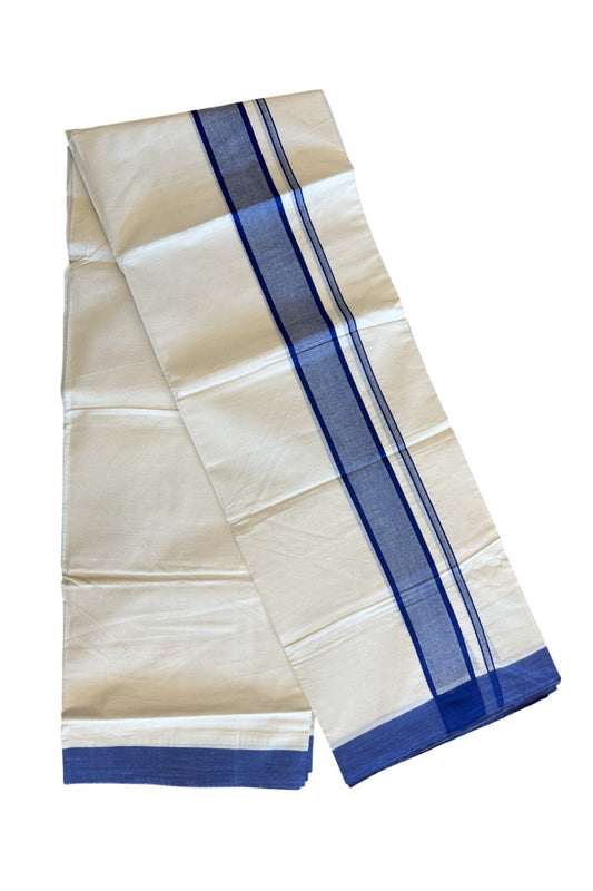 10% DISCOUNT ! KaithariKada Balaramapuram 100%  Cotton Double Off white - (Unbleached) Mundu/Dhoti - 100X100 - 2.5 inch BLUE Kara - 40.