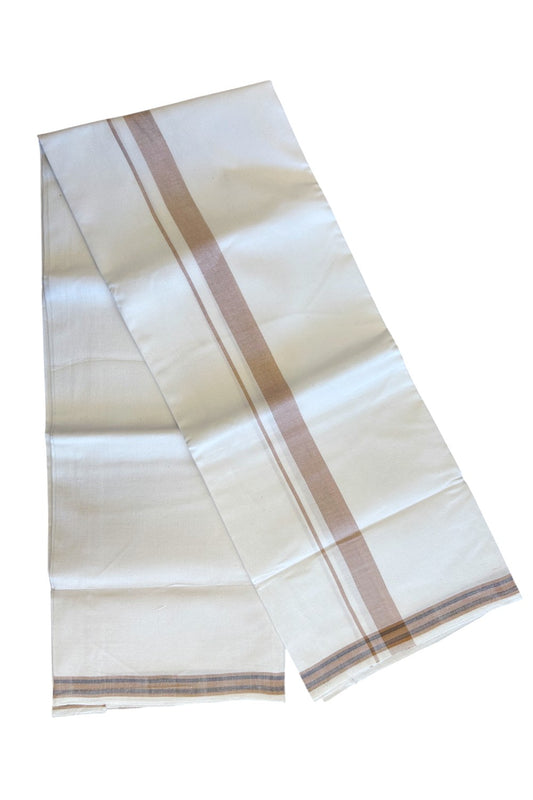 New!! KaithariKada 100% Cotton Balaramapuram HANDLOOM Single Mundu/Dhoti - Pure White 1.75 inch Light Brown Kara - 24KK5067KK