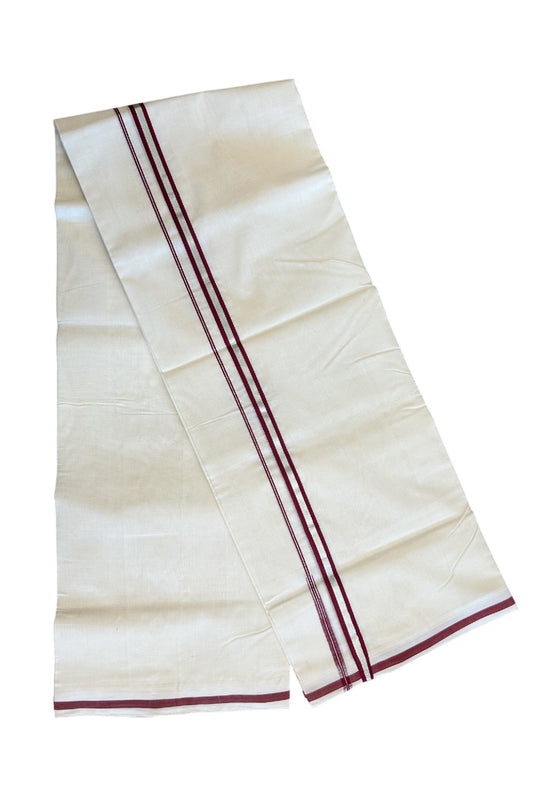 17% Discount KaithariKada HANDLOOM UNAKKUPAAV Balaramapuram - 100% PURE Cotton off white (Unbleached) Double Mundu/Dhoti -  1.5cm Dark Maroon & Silver Kasavu Chutty Kara-106