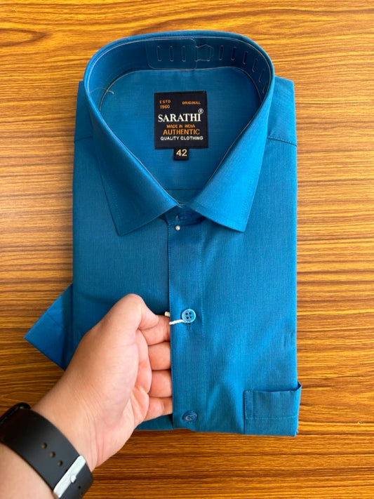 10% Discount ! NEW !! Kaitharikada - 100% Pure Cotton PEACOCK BLUE COLOUR SARATHI The Authentic Quality Clothing  HALF Sleeve shirt.- 19KK6015SAR