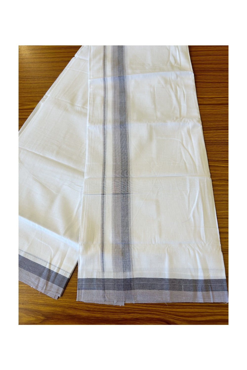 24% DISCOUNT!! Kaitharikada Balaramapuram 100% Cotton Ultra WHITE Double Mundu/Dothi-100x80  2.25 Inch NAVY BLUE+LIGHT PURPLE  Striped  Cotton Kara -24KK61VAS