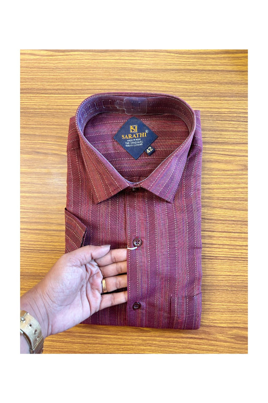 NEW !! Kaitharikada- 100% Pure Cotton Maroon  Striped Sarathi The Orginal Quality Clothing HALF Sleeve Shirt.- 24KK444SAR