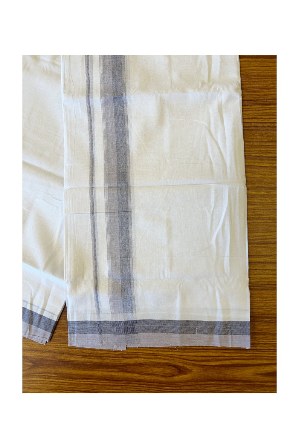 24% DISCOUNT!! Kaitharikada Balaramapuram 100% Cotton Ultra WHITE Double Mundu/Dothi-100x80  2.25 Inch NAVY BLUE+LIGHT PURPLE  Striped  Cotton Kara -24KK61VAS